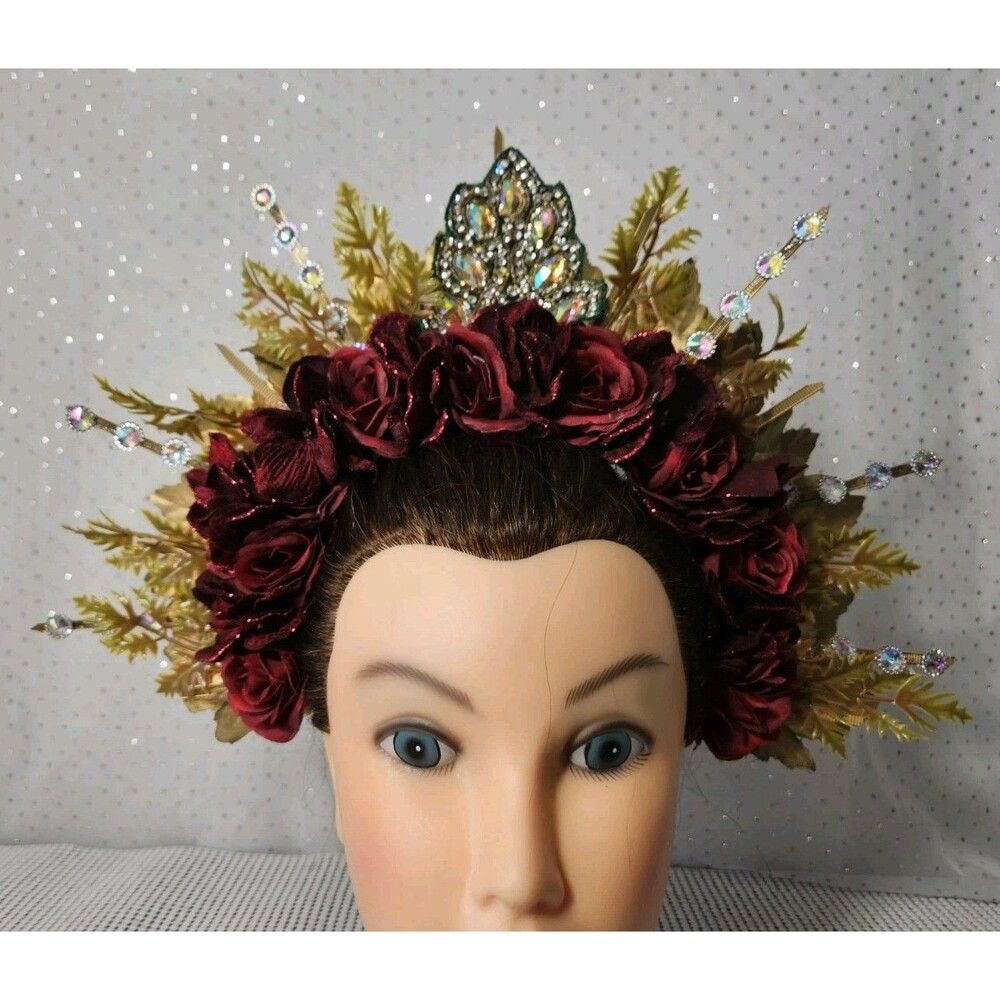 Halo Burgundy and Gold Floral Hair Crown